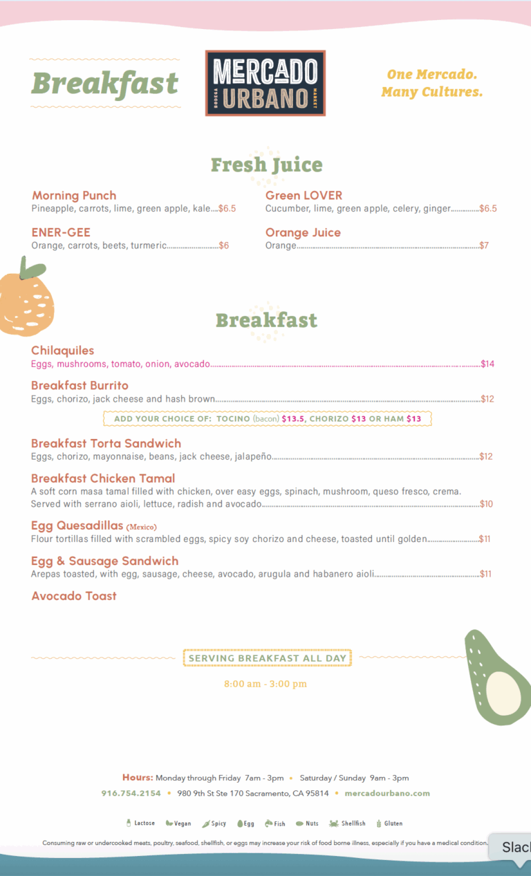Breakfast menu